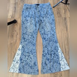 ERIC Paisley Flare Jeans with Lace Detail, Women's 12